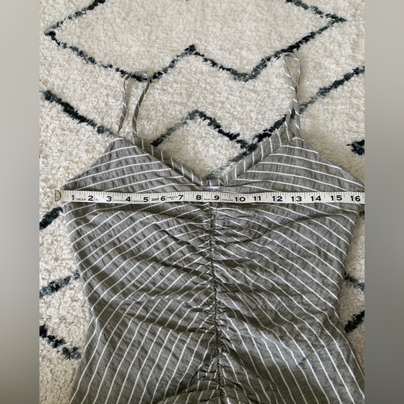 ZARA Stripe Linen Midi Ruched Dress Straw - Picture 8 of 9